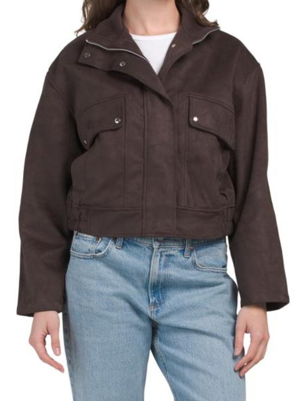 HOUSE OF HARLOW 1960 Faux Suede Jacket With Front Zipper Closure
